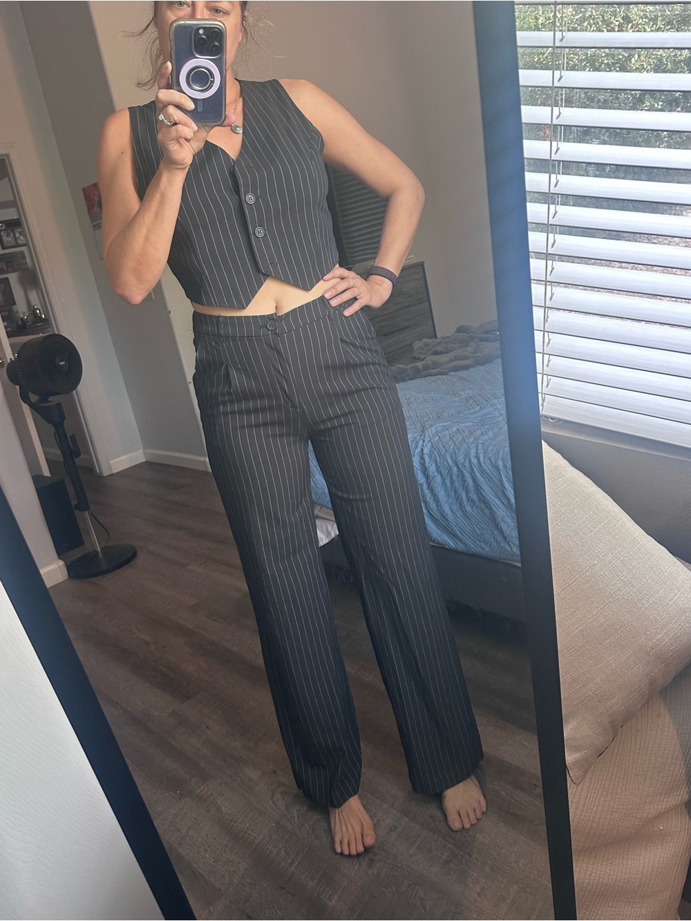 Love Tree Black Pinstripe Vest and Wide-Leg Pants Set New Never Worn